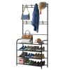 Entryway Coat Hat Rack Shoe Storage Shelf Shoe Rack Freestanding Hall Tree Garment Hanger Stand Clothes Shoe Organizer Combo - 4 Tier