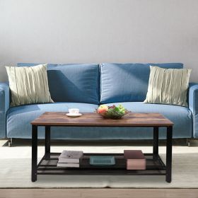 Vintage Coffee Table with Iron Net;  End Table with Iron Legs;  Rectangle Table Brown & Black - Brown(Table) + Black(Iron Net)