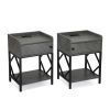Set of 2 Industrial Wooden Nightstand;  Bedside Table;  Sofa End Table with Charging Station;  Storage and Shelf for Bedroom;  Living Room - Gray