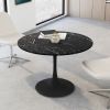 42.12"Modern Round Dining Table with Printed White Marble Table Top; Metal Base Dining Table;  End Table Leisure Coffee Table - Black Marble