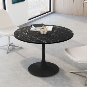 42.12"Modern Round Dining Table with Printed White Marble Table Top; Metal Base Dining Table;  End Table Leisure Coffee Table - Black Marble