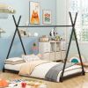Metal Twin Size House Platform Bed with Triangle Structure, Black(Expected Arrival Time: 8.9) - as Pic