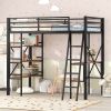 Twin Size Metal Loft Bed with Shelves and Desk, Black (Expected Arrival Time: 8.8) - as Pic