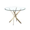 Contemporary Round Clear Dining Tempered Glass Table with Gold Finish Stainless Steel Legs - as Pic
