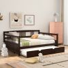 Full Size Daybed Wood Bed with Twin Size Trundle; Espresso - as Pic
