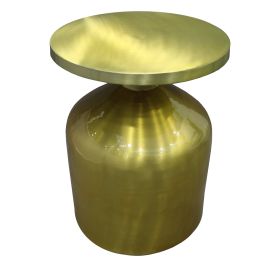 24 Inch Metal Frame End Table with Round Top and Bottle Shape Base; Gold - as Pic
