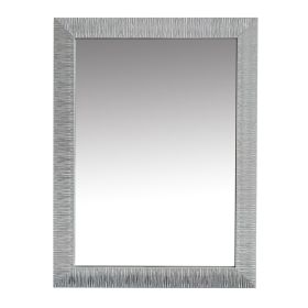 Wood Encased Wall Mirror with Striped Motif Edges and Shimmering Leaf; Gray - as Pic