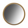 32 Inch Round Wooden Frame Floating Wall Beveled Mirror; Brown - as Pic