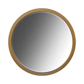 32 Inch Round Wooden Frame Floating Wall Beveled Mirror; Brown - as Pic