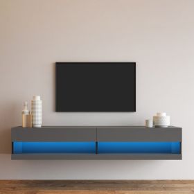 180 Wall Mounted Floating 80" TV Stand with 20 Color LEDs; black+grey - as picture