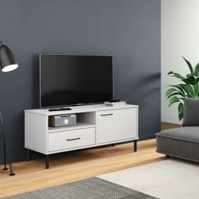 TV Cabinet with Metal Legs White Solid Wood Pine OSLO - White