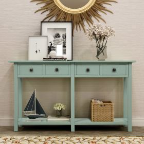 TREXM Rustic Brushed Texture Entryway Table Console Table with Drawers and Bottom Shelf for Living Room (Tiffany Blue) - as Pic