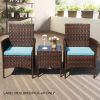 [Only For Pick Up] 3 Piece Rattan Seating set with Cushions - brown- blue