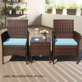 [Only For Pick Up] 3 Piece Rattan Seating set with Cushions - brown- blue
