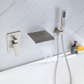 TrustMade Pressure-Balance Waterfall Single Handle Wall Mount Tub Faucet with Hand Shower - 2W02 - Brushed Nickel