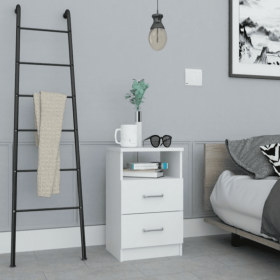Nightstand Olienza, Two Drawers, One Shelf, White Finish - White