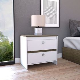 Nightstand Dreams, Two Drawers, White / Dark Brown Finish - White / Dark Brown