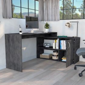 L-Shaped Desk Desti, Single Door Cabinet, Smokey Oak Finish - Smokey Oak