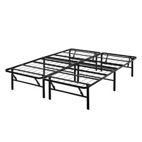 18" High Profile Foldable Steel Queen Platform Bed Frame, Black - White - Full