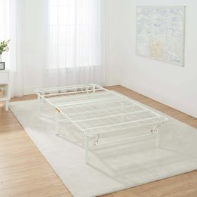 14" High Profile Foldable Steel Full Platform Bed Frame, White - White