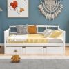 Full Size Daybed Wood Bed with Twin Size Trundle - White