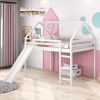 Full Size Loft Bed with Slide, House Bed with Slide - White