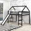 Full Size Loft Bed with Slide, House Bed with Slide - Espresso