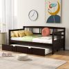 Twin Size Daybed Wood Bed with Twin Size Trundle - Espresso