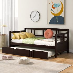 Twin Size Daybed Wood Bed with Twin Size Trundle - Espresso
