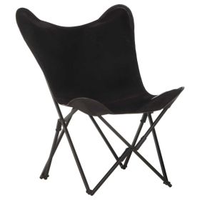 Foldable Butterfly Chair Black Real Leather - Black