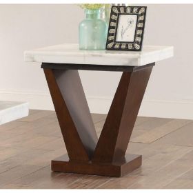 Forbes End Table in White Marble & Walnut - 83337