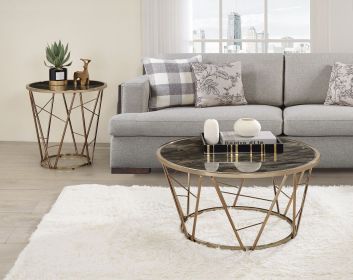 Cicatrix Coffee Table; Faux Black Marble Glass & Champagne Finish YJ - 83300