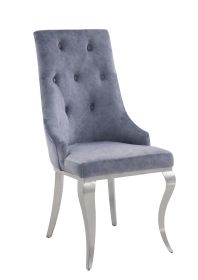Dekel Side Chair (Set-2); Gray Fabric & Stainless Steel - 70143