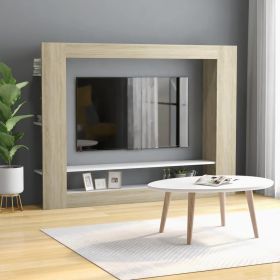TV Cabinet White and Sonoma Oak 59.8"x8.7"x44.5" Engineered Wood - Brown