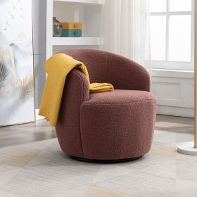 fabric swivel accent armchair barrel chair with black powder coating metal ring - Red