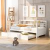 Twin Size Daybed Wood Bed with Twin Size Trundle - White