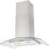36 inch Stainless Steel Island Mount Range Hood 900CFM Tempered Glass w/LED Lights - Silver - Mechanical Control