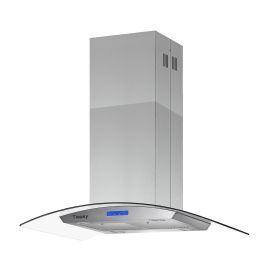 36 inch Stainless Steel Island Mount Range Hood 900CFM Tempered Glass w/LED Lights - Silver - Touch Control