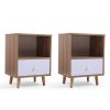 Set of 2 Mid Century Bedside Table, Nightstand with Drawer and Shelf Storage, Side Accent Table for Living Room Bedroom - Wood