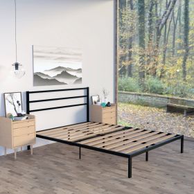 Vintage Style Metal Bed Frame iron bed Heavy Duty Steel Slabs Queen Size - black - black
