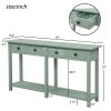 TREXM Rustic Brushed Texture Entryway Table Console Table with Drawers and Bottom Shelf for Living Room (Tiffany Blue) - as Pic