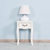 Nightstand  Drawer & Shelf;  Accent Sofa Side Table Curved Legs for Living Room;  Bedroom White - as pic