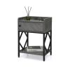 Set of 2 Industrial Wooden Nightstand;  Bedside Table;  Sofa End Table with Charging Station;  Storage and Shelf for Bedroom;  Living Room - Gray