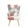 Accent Chair with Ottoman; Living Room Chair and Ottoman Set; Comfy Side Armchair for Bedroom; Creative Splicing Cloth Surface; pink - as Pic