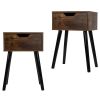Set of 2 Mid Century Wood Side Table, End Table with 1 Storage Drawer, Nightstand for Bedroom Living Room - Retro Brown + Black