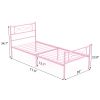 Twin Size Metal Platform Bed with Bowknot Headboards Easy Assembly (Mattress Not Included), Black - pink