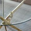 Contemporary Round Clear Dining Tempered Glass Table with Gold Finish Stainless Steel Legs - as Pic