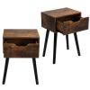Set of 2 Mid Century Wood Side Table, End Table with 1 Storage Drawer, Nightstand for Bedroom Living Room - Retro Brown + Black