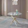 Contemporary Round Clear Dining Tempered Glass Table with Gold Finish Stainless Steel Legs - as Pic