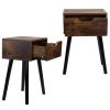 Set of 2 Mid Century Wood Side Table, End Table with 1 Storage Drawer, Nightstand for Bedroom Living Room - Retro Brown + Black